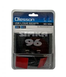 Разветвитель на 4 разъема для прикуривателя Olesson 1654 2 USB+1 Type-C